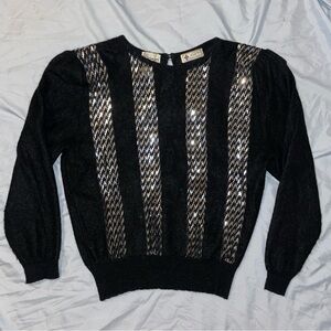 Black and Silver Sequin Sweater Vintage Mohair from France